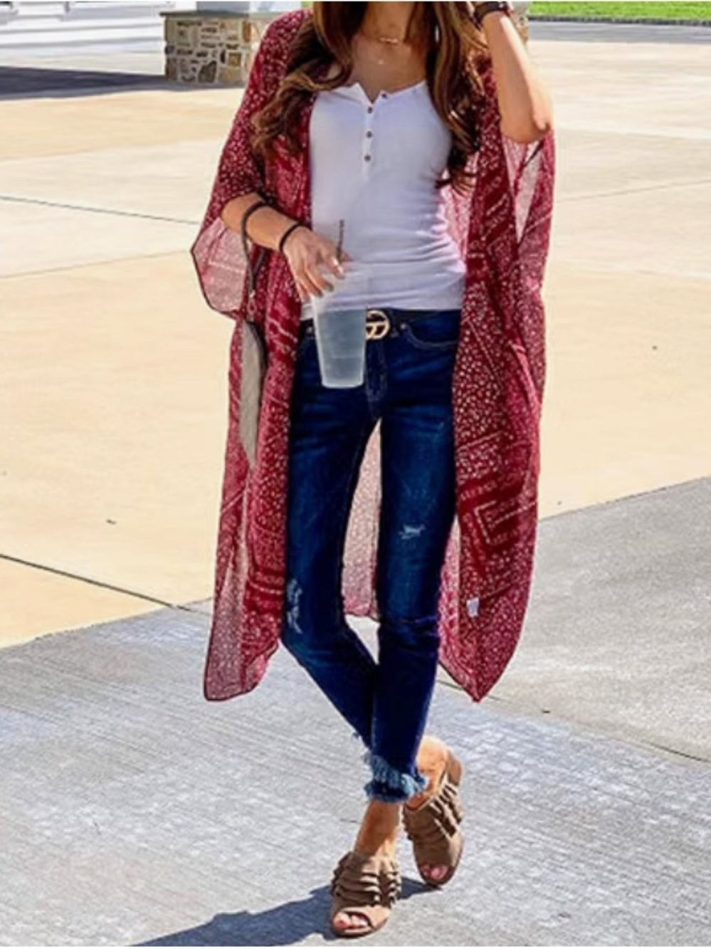 Women's Moss Rose Maroon Open-Front Kimono